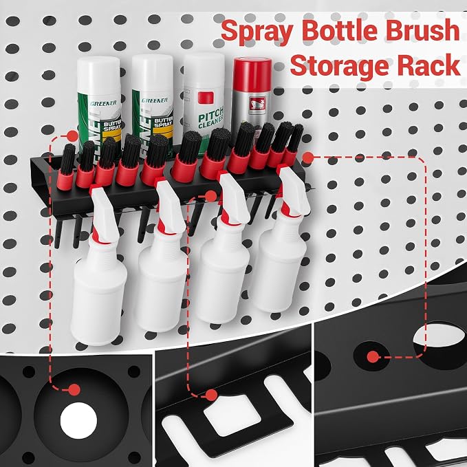 Car Cleaning Brush and Spray Bottle Storage Rack, Wall Mount Bottle Organizer - Image 3