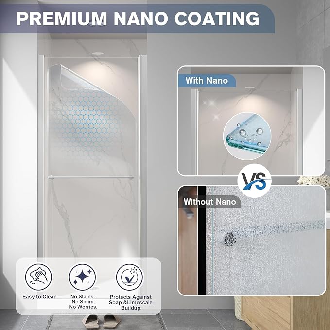Frameless Pivot Shower Door 24"-26" W x 72" H, Swing Shower Glass Doors - Image 2