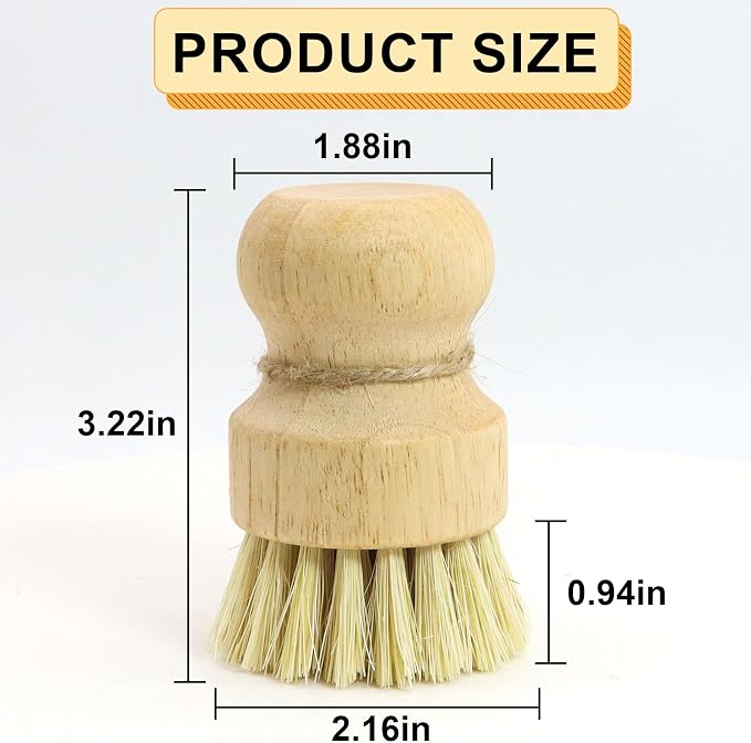 Bamboo Dish Brush, Kitchen Dish Brush Natural Sisal Bristles - Image 2