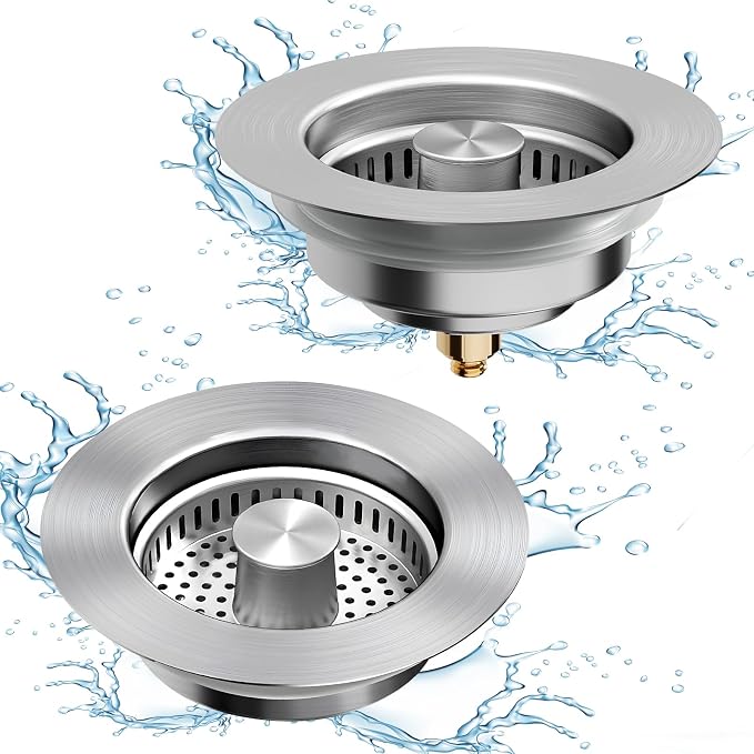 Kitchen Sink Drain Strainer, 3 in 1 All Stainless Steel Sink Strainer, Pop Up by abigio