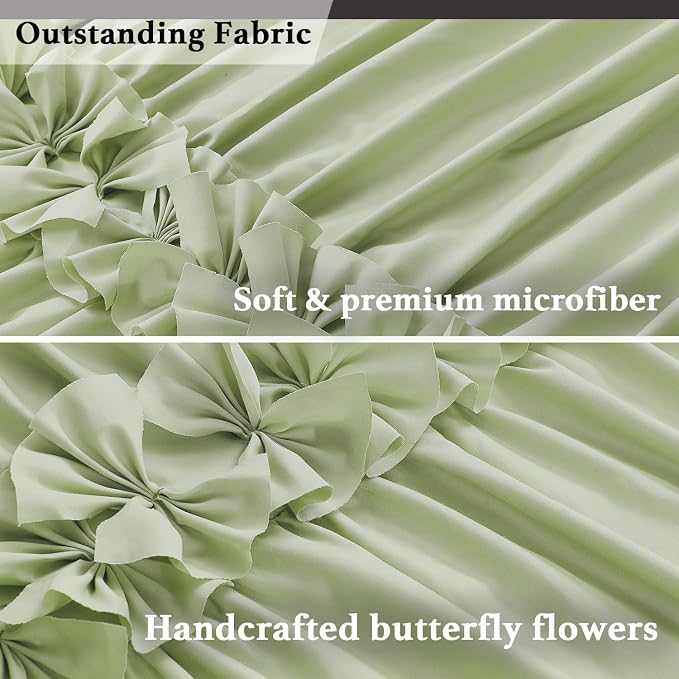 Sage Ruffle Shower Curtain, Vintage Handcrafted Bow Tie Bath Curtain - Image 5