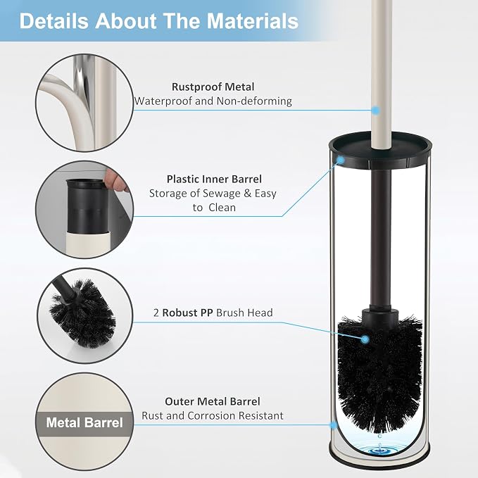 BGL White Toilet Brush and Holder, Stainless Steel Toilet Brushes - Image 6