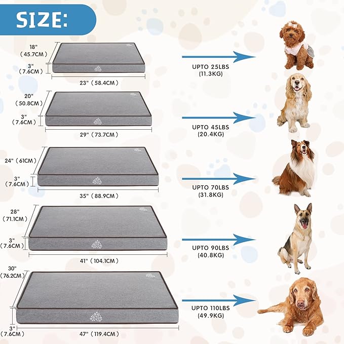 VANKEAN Dog Bed Soft Crate Pad Mat Reversible Warm& Cool, Washable Comfy Kennel Pad with Orthopedic Egg-Crate Foam for Small Medium Large Dogs, Water-Resistant Pet Bed, Grey-XX-Large