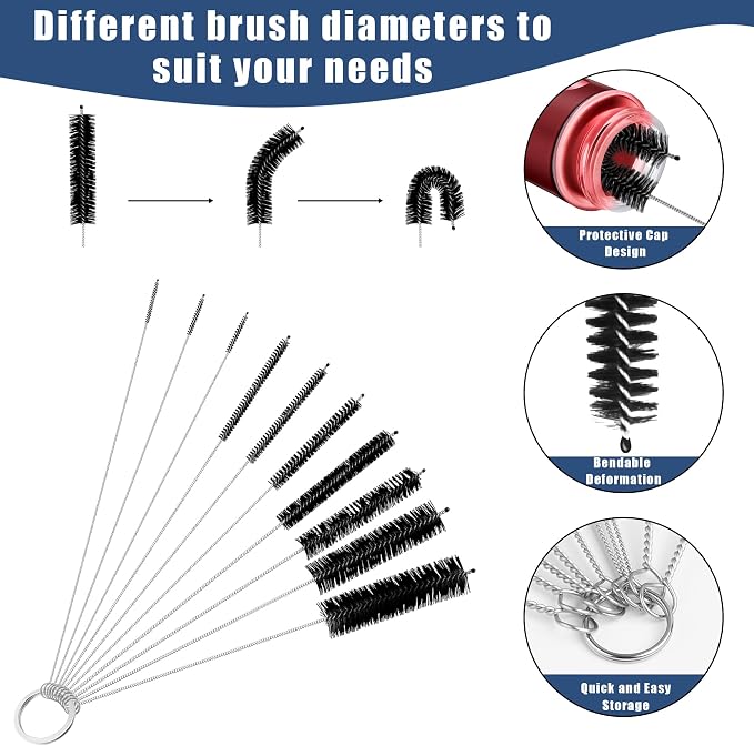 12Pcs Glass Tube Pipe Cleaners Brush Kit, Long Nylon Straw Brush - Image 5