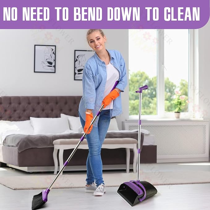 Broom and Dustpan Set with Long Handle, Light Weight Stainless Steel Poles - Image 4