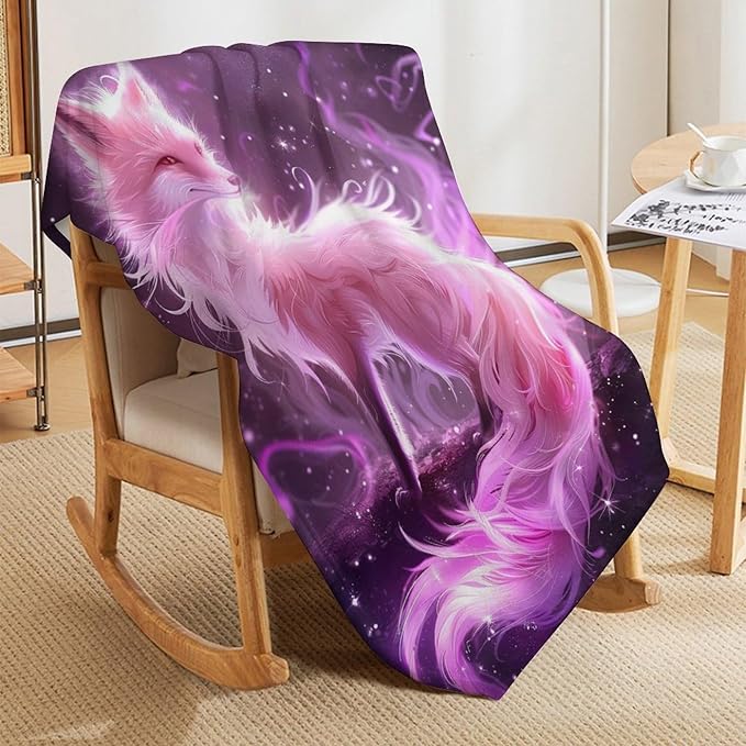 Pink Fox Throw Blanket Fox Blankets Gifts for Couch Sofa Bed Stuff Decor Soft Cozy Lightweight Fleece Flannel Bedding for Lover Men Women Girls Adults 40"x50"