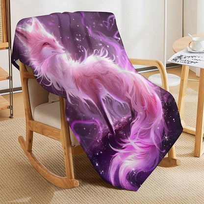 Pink Fox Throw Blanket Fox Blankets Gifts for Couch Sofa Bed Stuff Decor Soft Cozy Lightweight Fleece Flannel Bedding for Lover Men Women Girls Adults 40"x50"