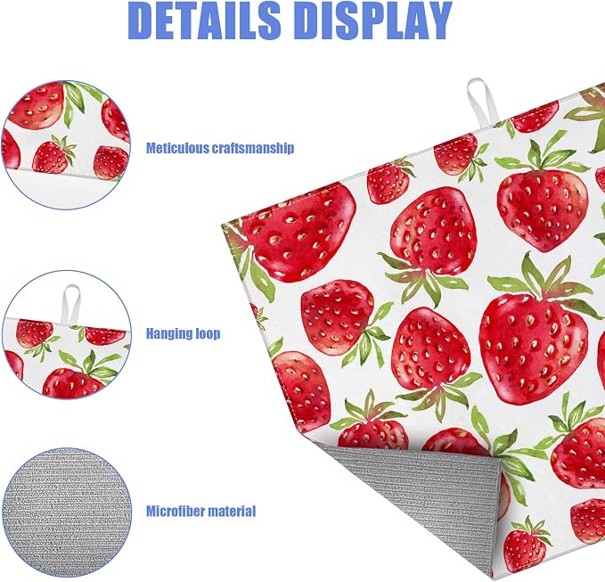 Strawberry Dish Drying Mat for Kitchen Counter Drying Pad Absorbent Reversible - Image 3