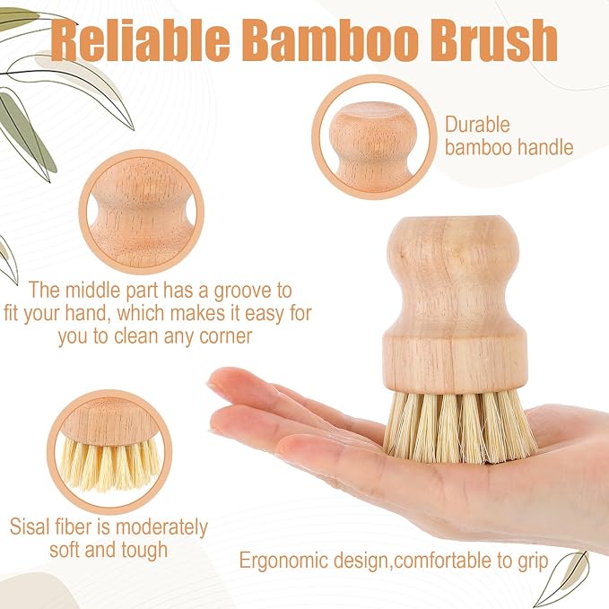 12 Packs Bamboo Scrub Brush for Dishes, Wooden Dish Scrubber for Pots, Pans & - Image 6
