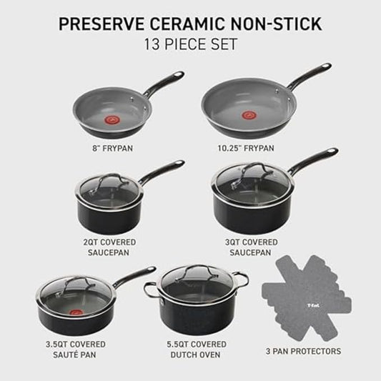 T-fal Preserve Ceramic, Non stick Cookware Set 13-Piece, Oven & Broiler Safe up - Image 2