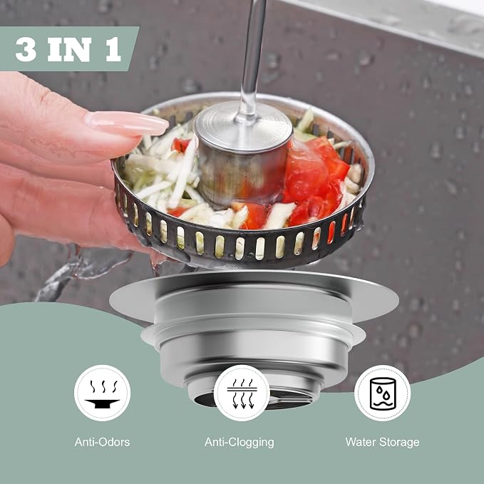 Sink Drain Strainer 3 in 1, 304 Stainless Steel Pop Up Sink Stopper, - Image 8