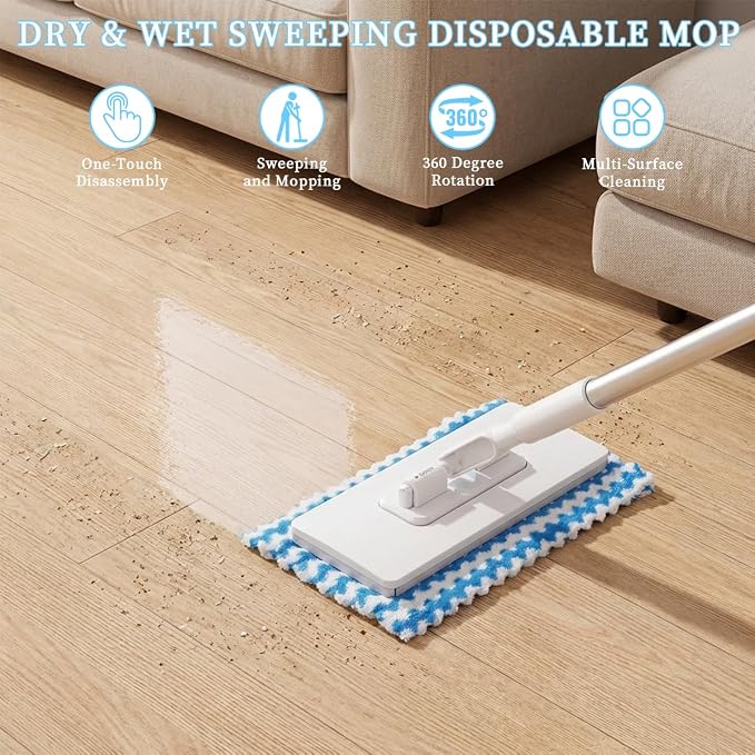 Snap Grip Mini Mop, Zero Touch MiniMop, Disposable Clip Mopstick Reusable Cloths - Image 2
