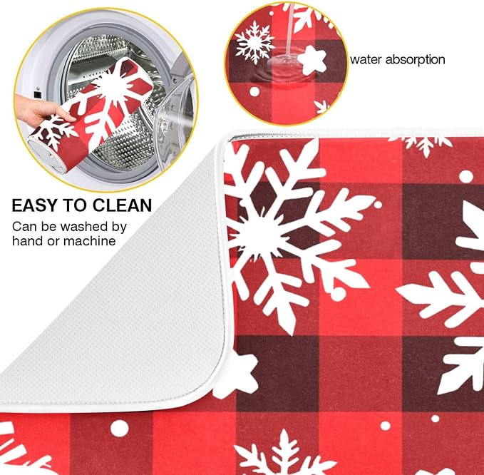 Snowflakes Christmas Checkered Plaid Dish Drying Mat - Image 2