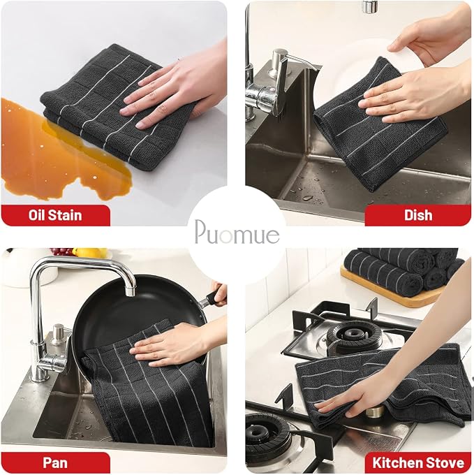 Microfiber Kitchen Towels and Dishcloths Set, 26 X 18 Inch and 12 X 12 Inch - Image 3