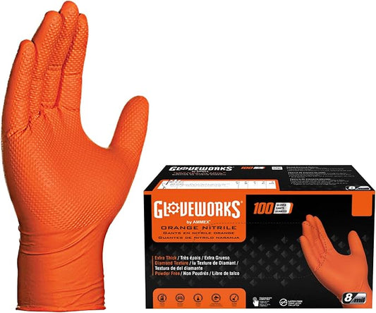 GLOVEWORKS Heavy-Duty Nitrile Gloves, Disposable, Latex Free, 8 Mil, Diamond by GLOVEWORKS