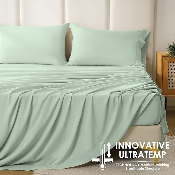 Breathable Cooling Full Sheet Set - Hotel Luxury 4 Piece Deep Pocket Sheets for Full Size Bed, Fits 16" Mattress, Easy Care Wrinkle Free Bedding Sheet and Pillowcase Set, Sage Green