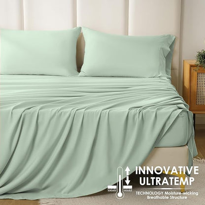 Breathable Cooling Full Sheet Set - Hotel Luxury 4 Piece Deep Pocket Sheets for Full Size Bed, Fits 16" Mattress, Easy Care Wrinkle Free Bedding Sheet and Pillowcase Set, Sage Green