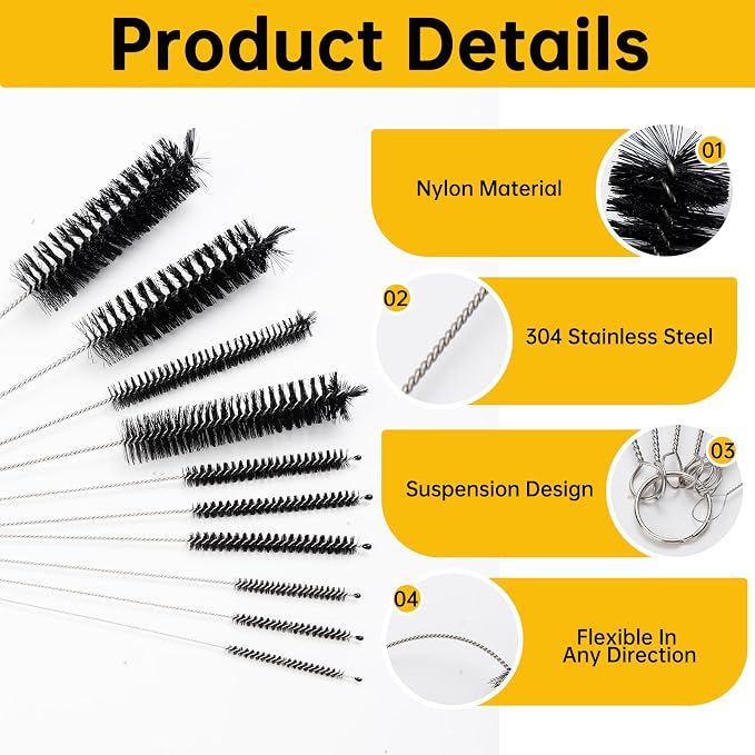10-Pack Straw Cleaner Brush Set, 8.3" Long Nylon Tube Brushes - Image 2