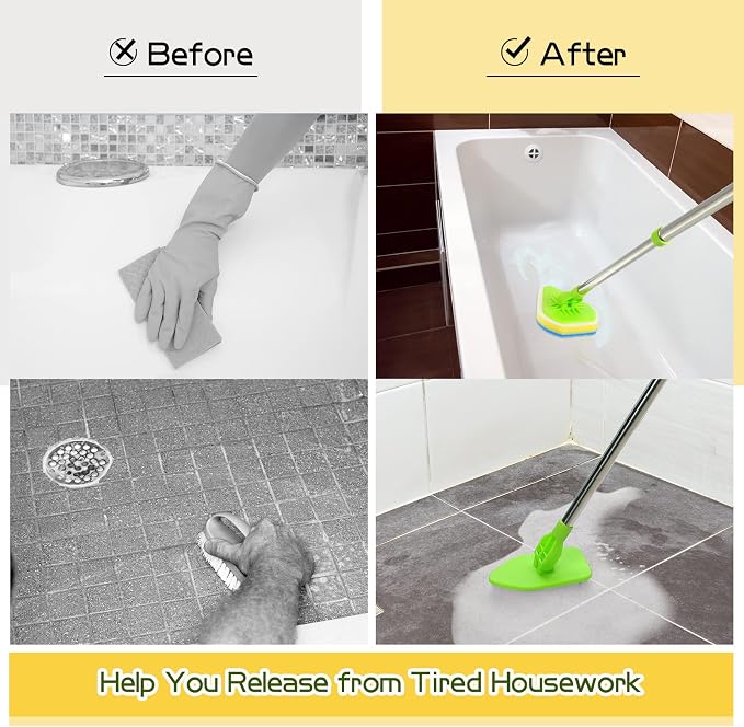 Scrub Cleaning Brush with Long Handle 2 in 1 Extendable Bathroom Floor Brushes - Image 5