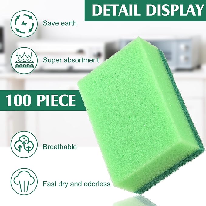 Patelai 100 Pcs Heavy Duty Sponges Kitchen Bulk Dish Sponges Cleaning Scrub - Image 4