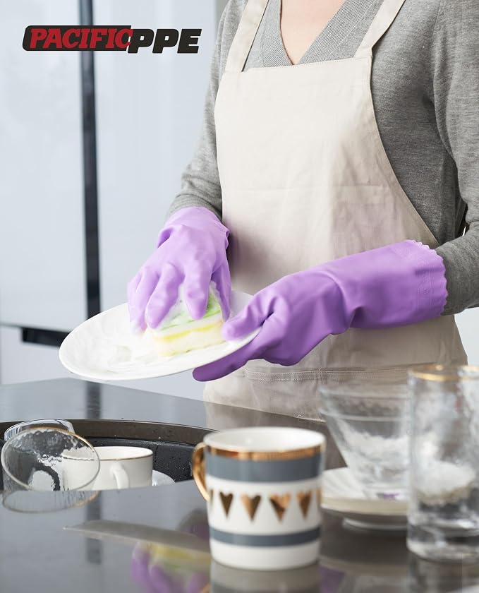 PACIFIC Cleaning Gloves with Latex free, Dishwashing Kitchen Gloves with Cotton - Image 5