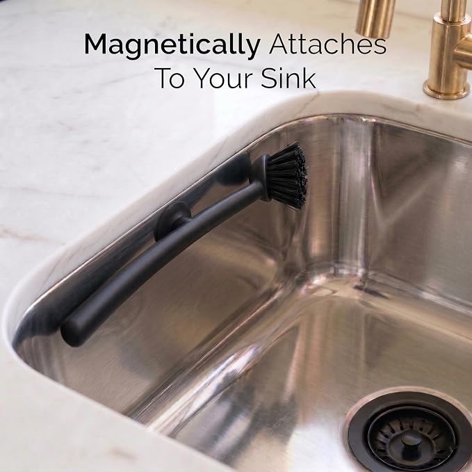 Earth & Mango Magnetic Dish Brush & Scraper, Snaps to Sink, Non-Scratch - Image 2