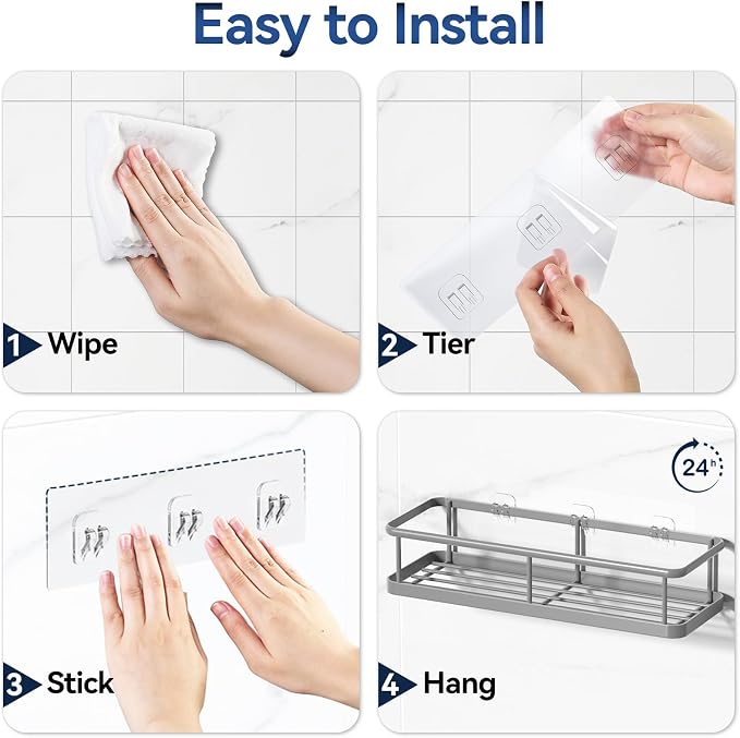YASONIC Shower Caddy Adhesive, No Drill Bathroom Shower Organizers, - Image 8
