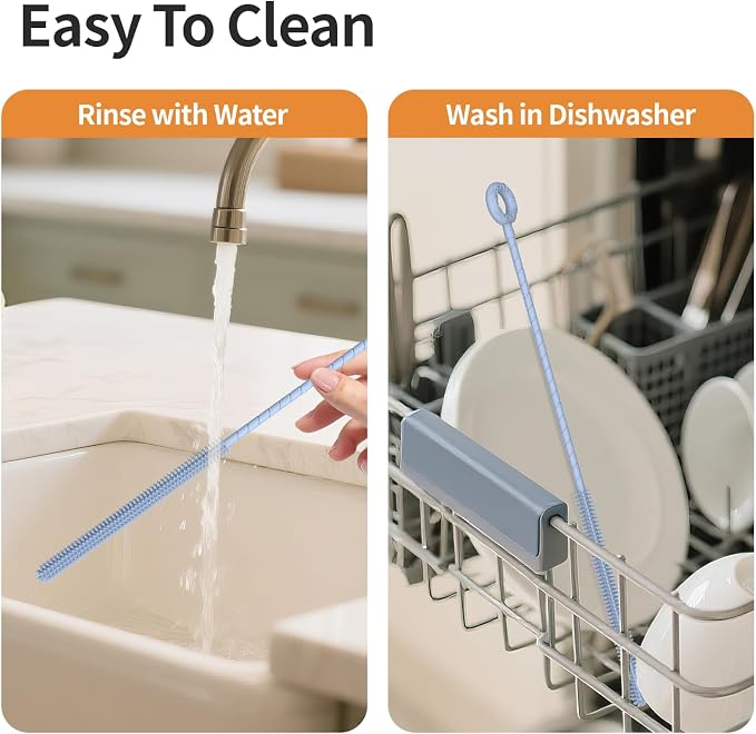 2Pcs Silicone Straw Cleaner Brush, Dual-Size Brushes, Clean - Image 5