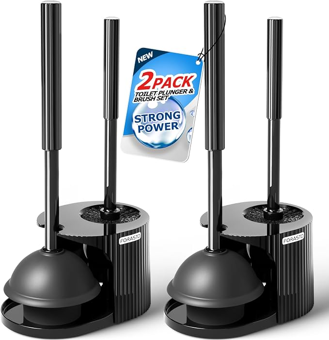 2Pack 2 in 1 Toilet Brush and Plunger Set, Extended Handle Plunger, Toilet Bowl by FORASTO