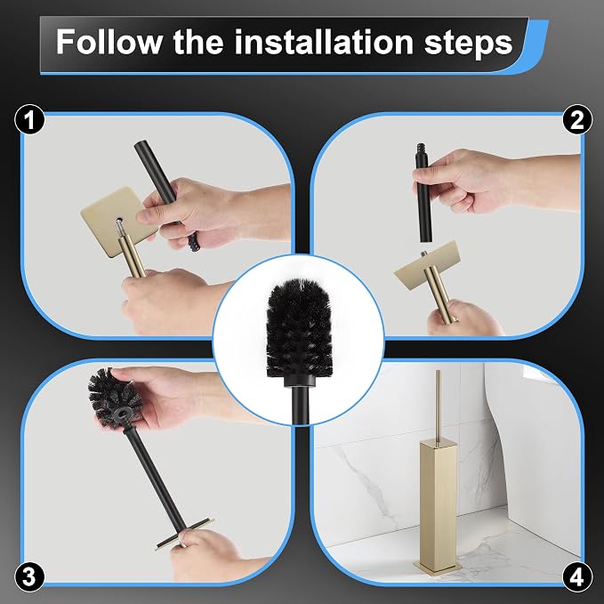 BVL Toilet Brush and Holder Set Brushed Gold Stainless Steel 304 Square - Image 5