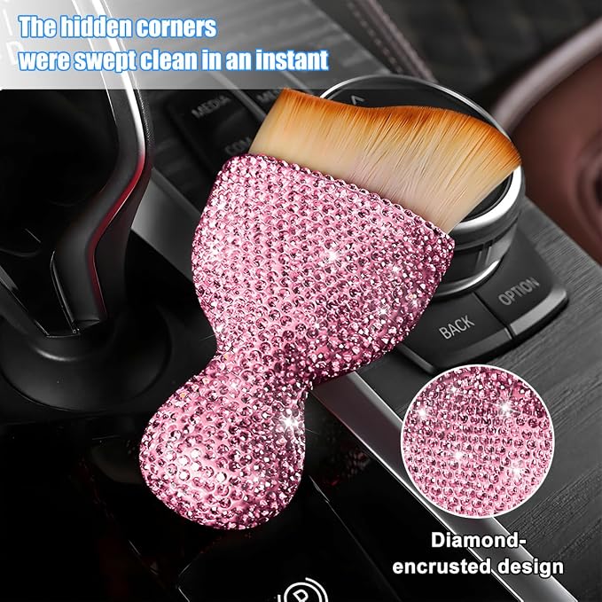 Bling Car Detailing Brush, Crystal Rhinestone Non-Scratch Vehicle Cleaning Dust - Image 3