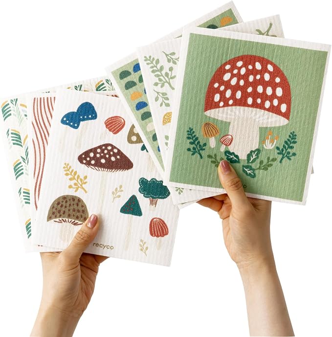RECYCO Swedish Dishcloths for Kitchen | 6 Packs Forest Mushroom Washable Dish by RECYCOHOMECOLLECTION