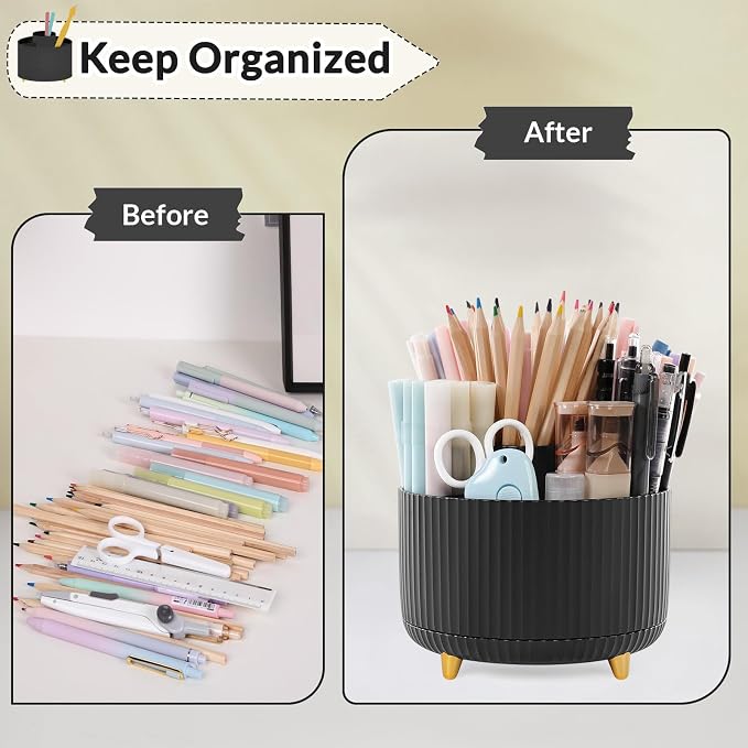 SKYDUE 360 Degree Rotating Desk Organizer, Dual-Purpose Pencil Pen Holder - Image 4