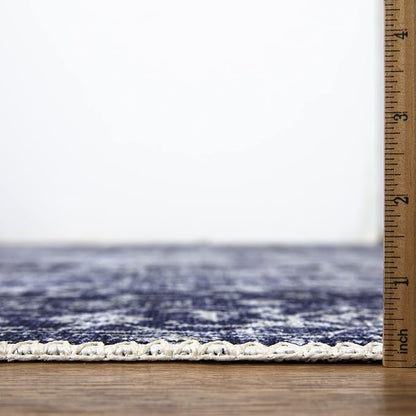 Bloom Rugs Washable Non-Slip 6' x 9' Rug - Blue/Ivory Traditional Area Rug for Living Room, Bedroom, Dining Room, and Kitchen - Exact Size: 6' x 9'