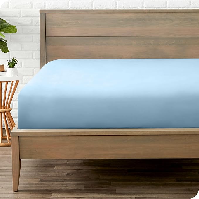 Bare Home Fitted Bottom Sheet Full XL Size - Premium 1800 Microfiber - Ultra-Soft Hotel Luxury - Deep Pocket - Durable and Long Lasting - Extra Long Fitted Sheet (Full XL, Light Blue)