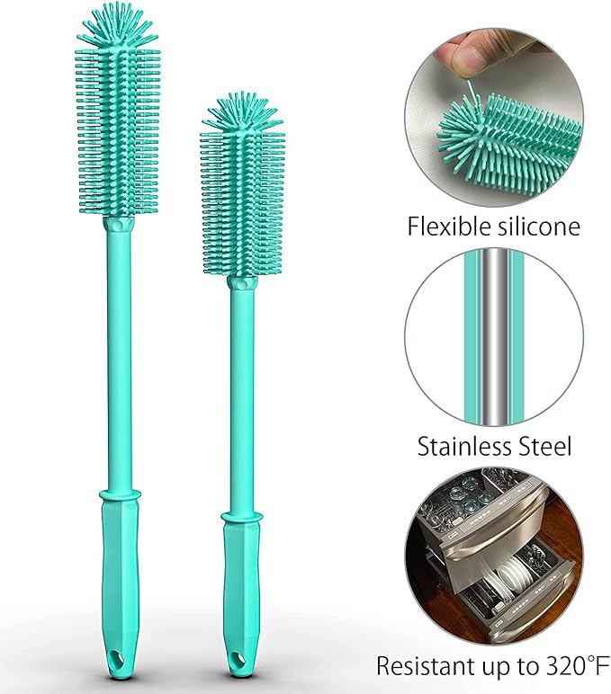 Long Silicone Bottle Cleaning Brush | 2 Pack| 16”+13”Water Bottle Brush Cleaner - Image 2