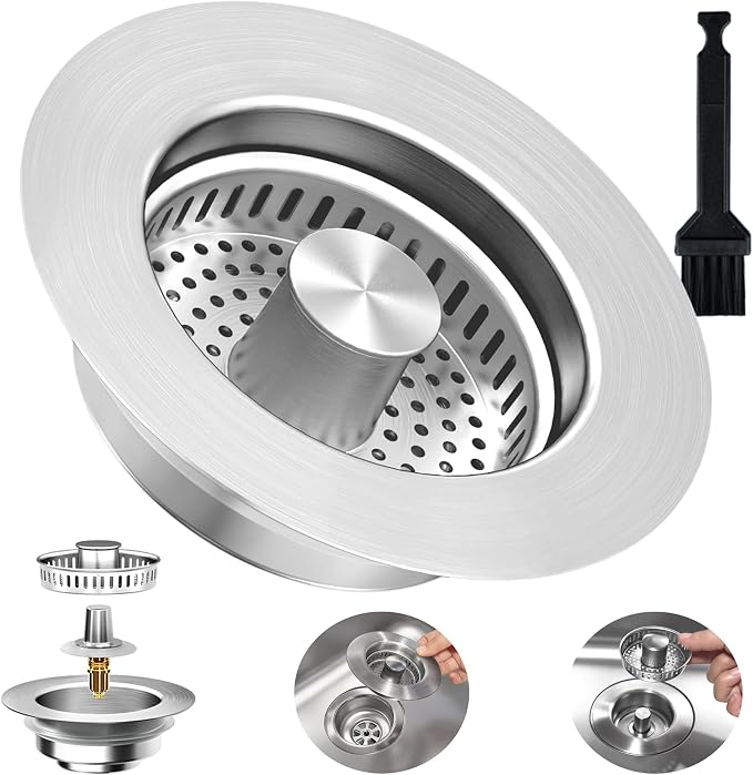 3-in-1 Kitchen Sink Drain Strainer Stopper, Upgraded Stainless Steel Sink Plug by Unknown