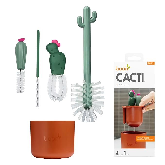 Boon Cacti Bottle Cleaning Brush Set, Terracotta, 4 Piece Set by Boon