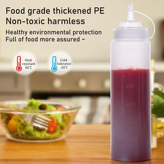 Condiment Squeeze Bottles Ketchup Dispenser 2PCS 24 oz Plastic Sauce Squirt - Image 4