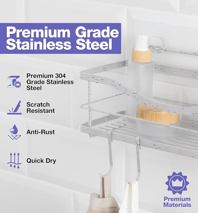 KINCMAX Shower Caddy and Soap Holder, Rustproof SUS304 Stainless Steel - Image 2