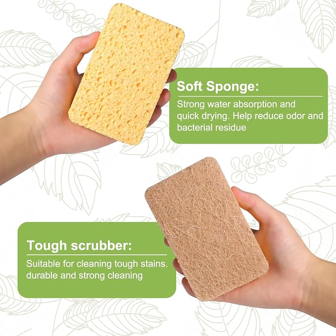 12 Pack Non-Scratch Scrub Sponge, Natural Kitchen Sponges - Image 3