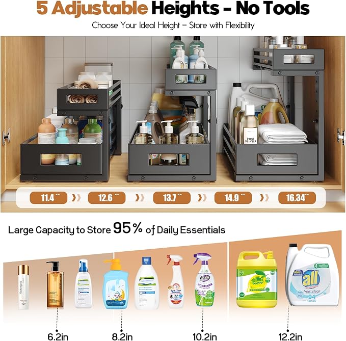 2-Pack Under Sink Organizers and Storage, 2-Tier L Shape Pull Out Cabinet - Image 8