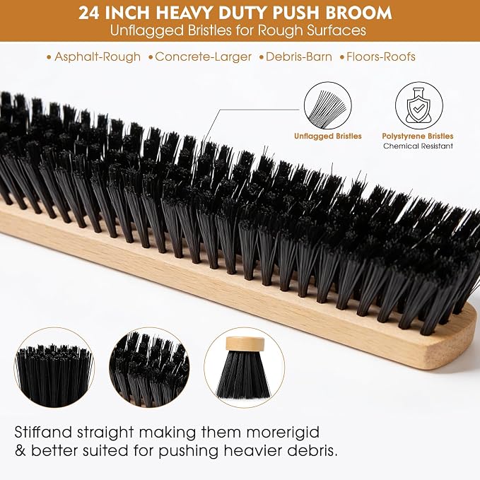 24-Inch Push Broom Set for Indoor & Outdoor Cleaning, Heavy Duty Sweeping Brooms - Image 4