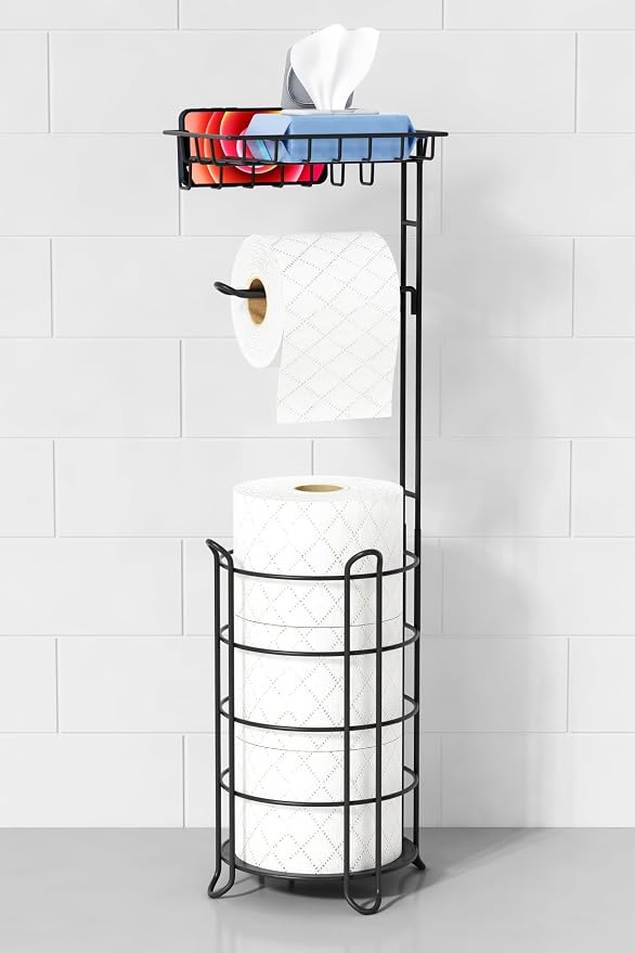 Matte Black Free Standing Toilet Paper Holder Stand by Goozii