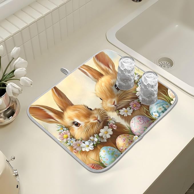 Cute Rabbit Bunny Easter Eggs Dish Drying Mat - Image 7