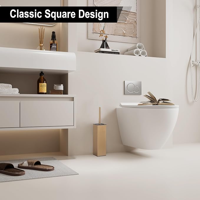 BGL Toilet Brush with Holder for Bathroom Matte Brushed Brass Aluminium - Image 6