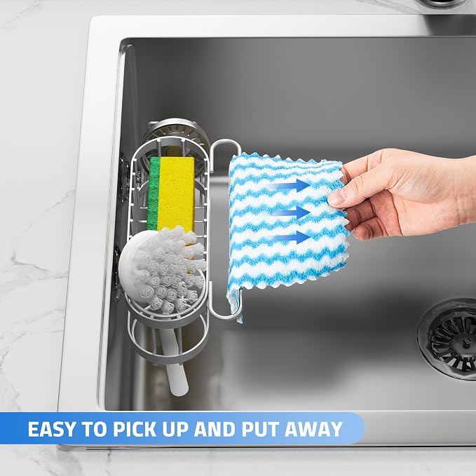 Cisily Grey Kitchen Sink Caddy Sponge Holder in the Sink, Stainless Steel - Image 5
