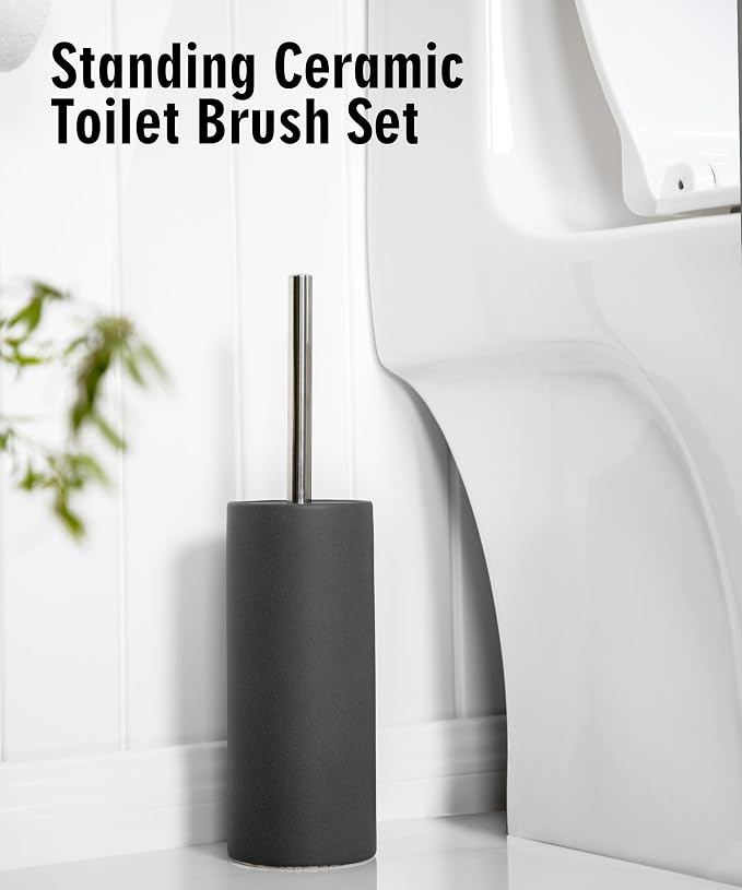 Matt White Ceramic Toilet Brush and Holder Set, Durable Bristles Non Scratch - Image 9