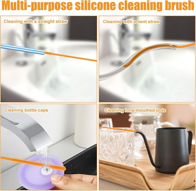 2pcs Silicone Straw Brush, 9.5in Straw Cleaner Brush Extra Long Cleaning - Image 7