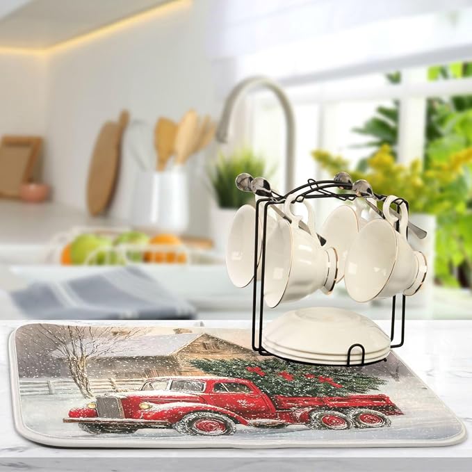 Red Christmas Truck Dish Drying Mat - Image 6